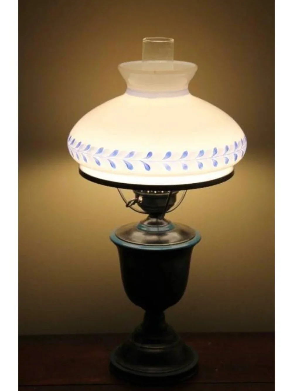 Blue and grey glass and metal lamp